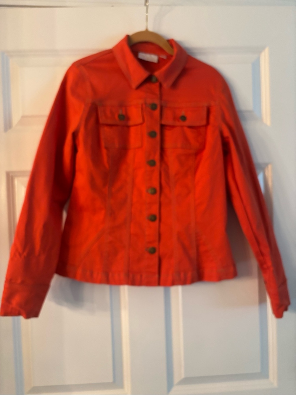 Belle by Kim Gravel Orange Button-Front Stretch Cotton Twill Jacket